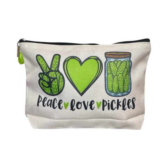 Handbags - Peace, Love & Pickles Canvas Cosmetic Case with Adorable Pickle Charm